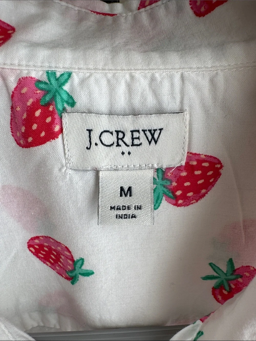J. Crew White Button-Down Shirt with Red Strawberry Print, slim fit 20 in ptp - Picture 2 of 5